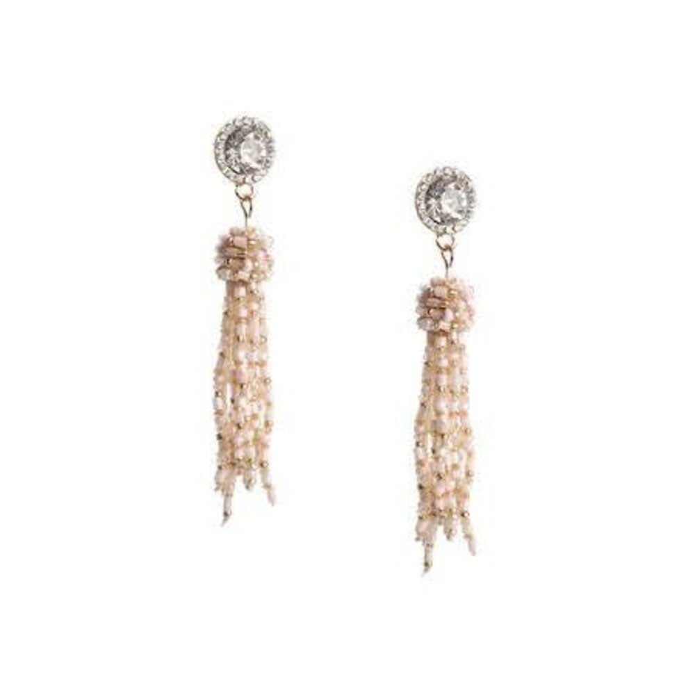 Kelly & Katie Beads Tassel Dangle Drop Earrings Gold / Tan / Cream / Beige